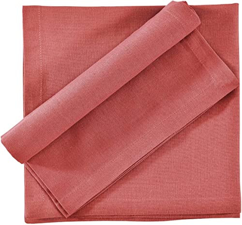 FINGERCRAFT Cloth Napkins Dinner Washable Set of 4 in Cotton Linen Fabric Premium Quality, Mitered Corners for Reusable Every Day Use Pre Shrunk and Good Absorbency Christmas (Pack of 4, Coral) | Amazon (US)