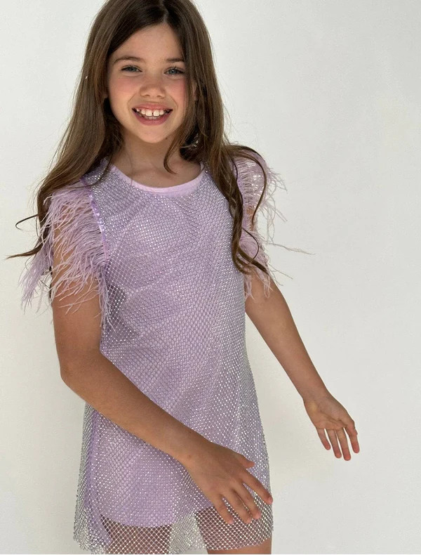 Lavender Crystal Feather Dress | Lola + The Boys