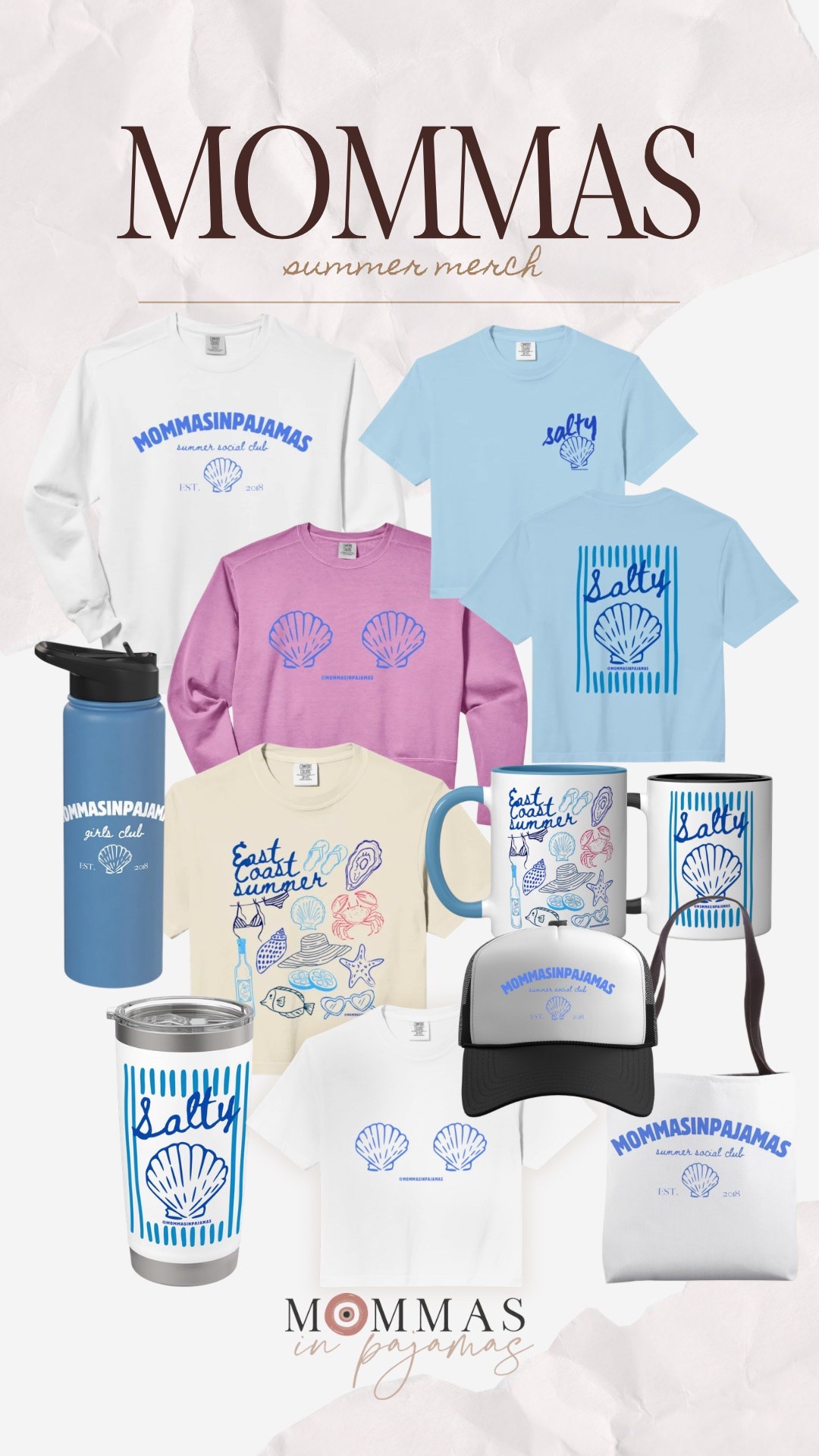 You guys 😍😍😍, I am on cloud 9 over my latest merch drop! These pieces are 100% my style and so good for the summer. These new designs, the new colors and the cropped options are adorable. 
Seashell merch, baby blue tee