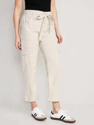 High-Waisted Tie-Belt Cargo Straight Workwear Ankle Pants for Women | Old Navy (US)