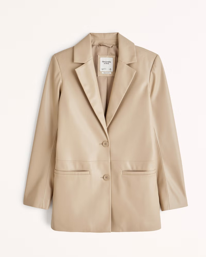 Vegan Leather Blazer | Beige Leather Blazer | Workwear | Work Outfit | Work Wear Style | Abercrombie & Fitch (US)
