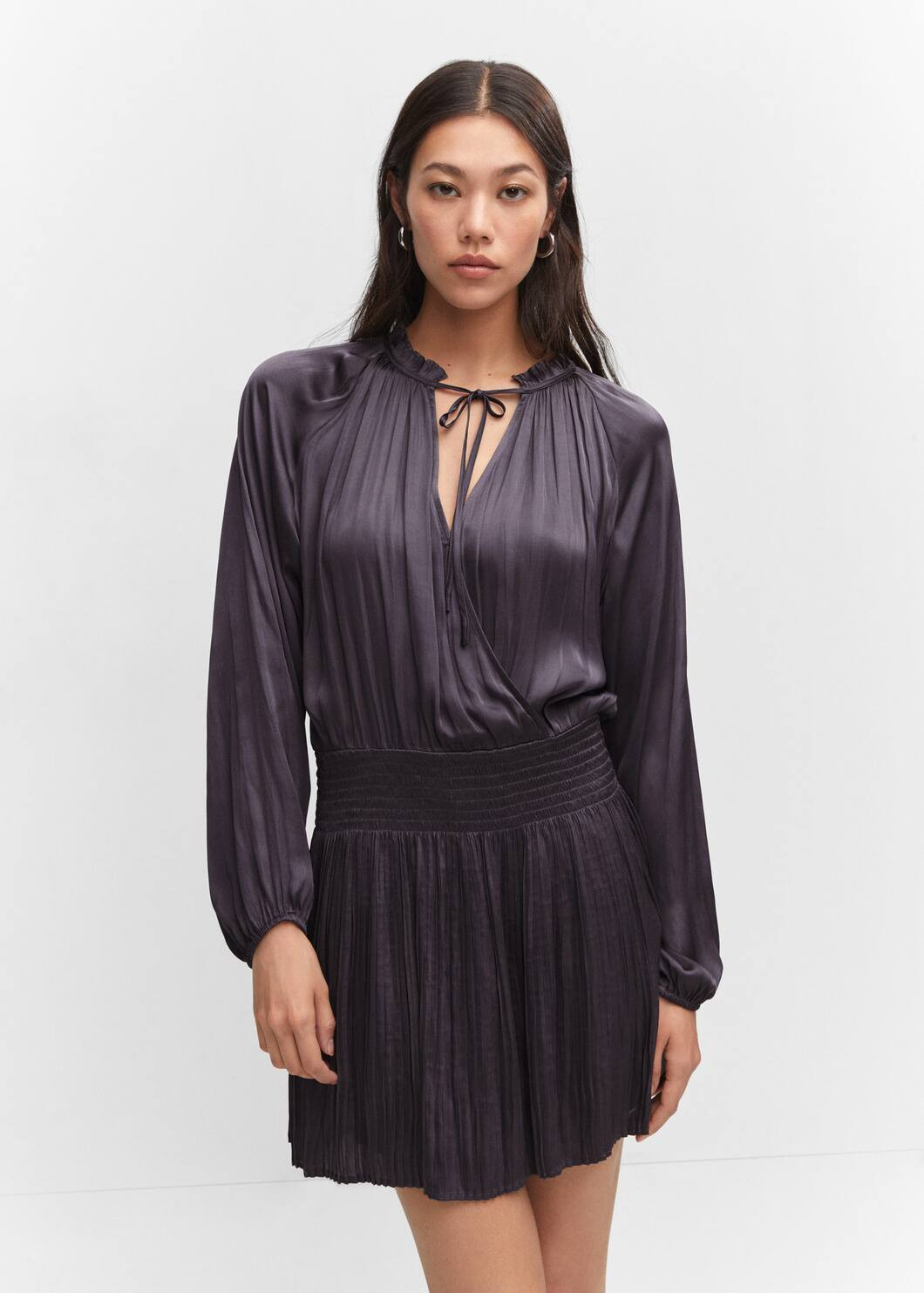 Pleated satin dress -  Women | Mango USA | MANGO (US)