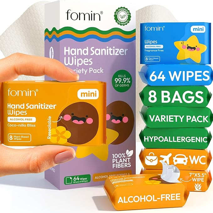 Fomin Mini Hand Sanitizer Wipes 8 Pack (8 Count) - Variety Pack Mini Wet Wipe - pH Balanced, Biod... | Amazon (US)