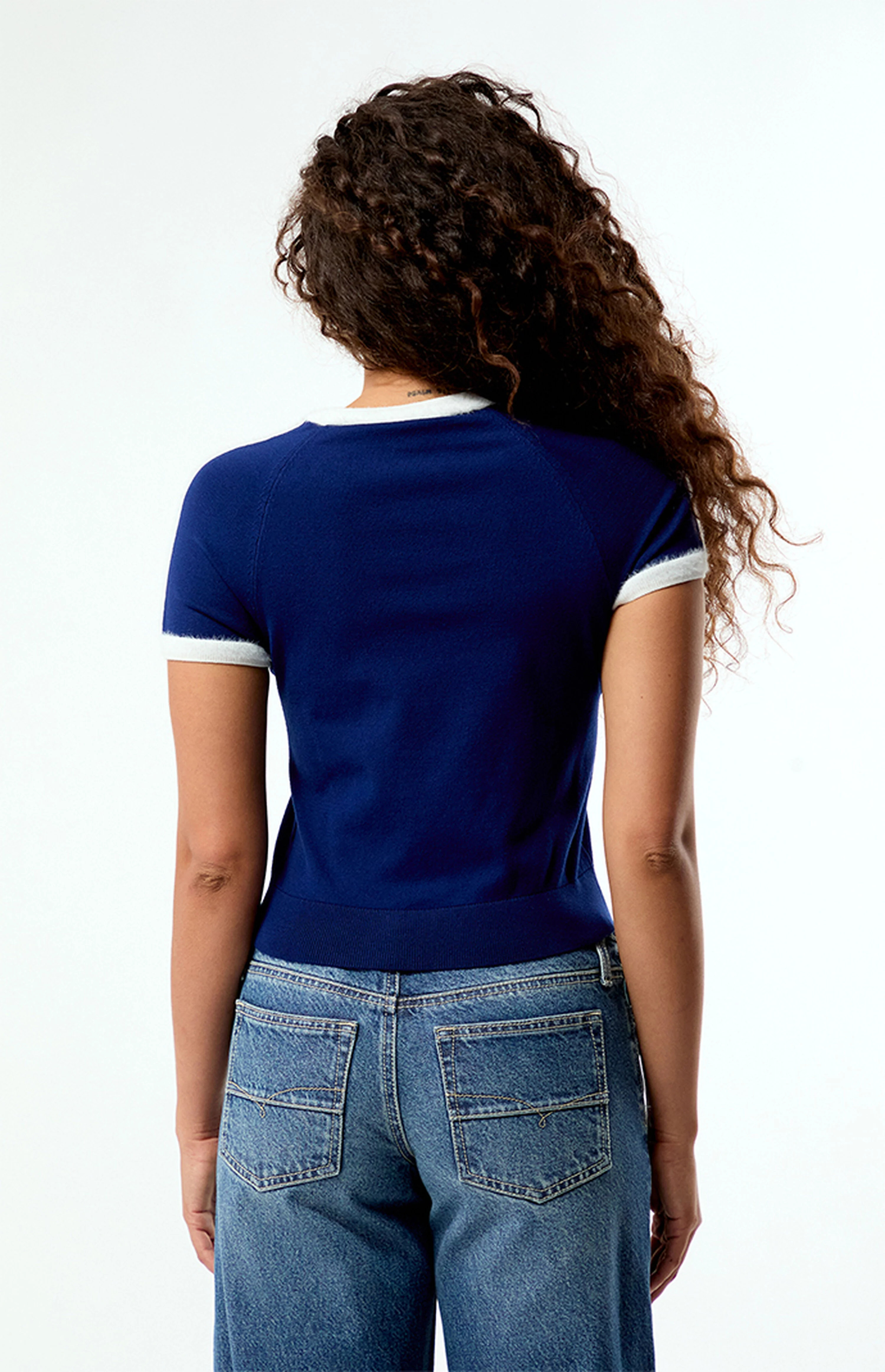 Navy Knit Short Sleeve Crop Top | PacSun