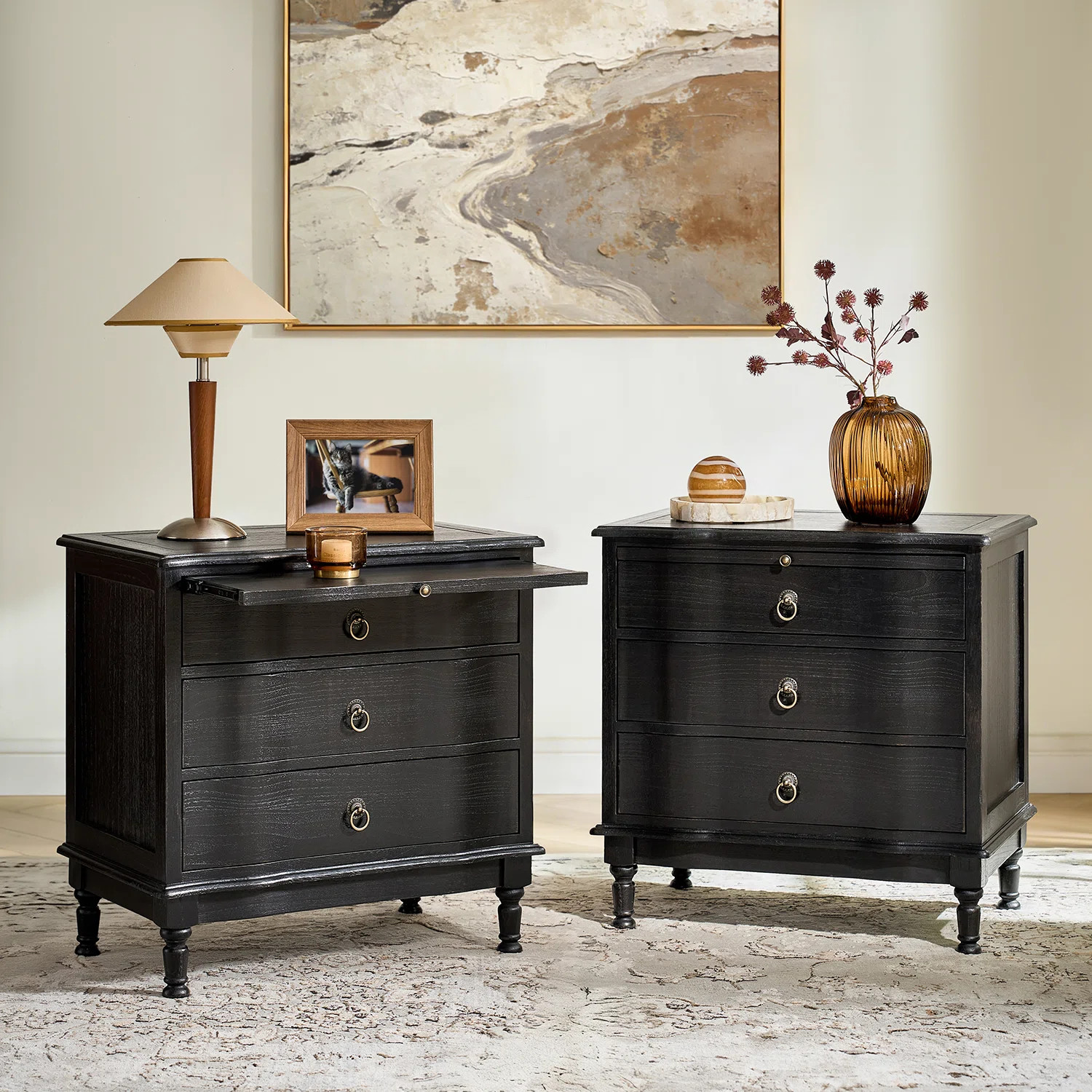 Elfine Coastal Traditional 3-Drawer Curved End Table with Pull-out Shelf and Simple Assembly and Charging Station | Wayfair North America