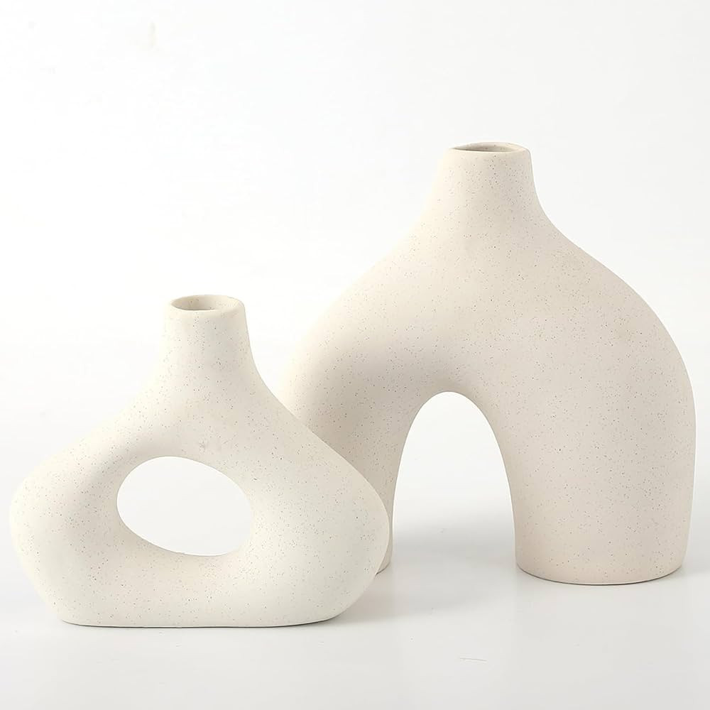 Ceramic Vases for Home Decor, Set of 2 White Ceramic Vase, Large Ceramic Vase, Boho Modern Vases ... | Amazon (US)