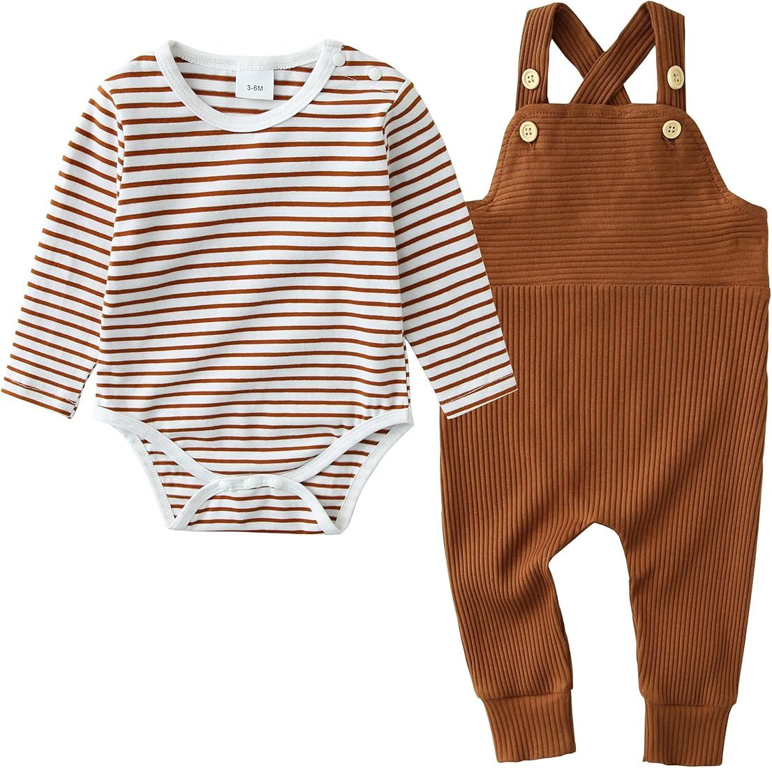 YUEMION Newborn Baby Boy Clothes,2Pcs Infant Boy Romper Bodysuit Spring/Summer Stripe Outfits +Bi... | Amazon (US)