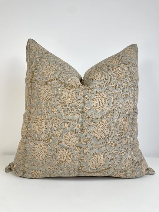 Generic Canyon Theory Hand Block Print Pure Linen 20x20 Inch Throw Pillow Cover: Handmade Vintage... | Amazon (US)