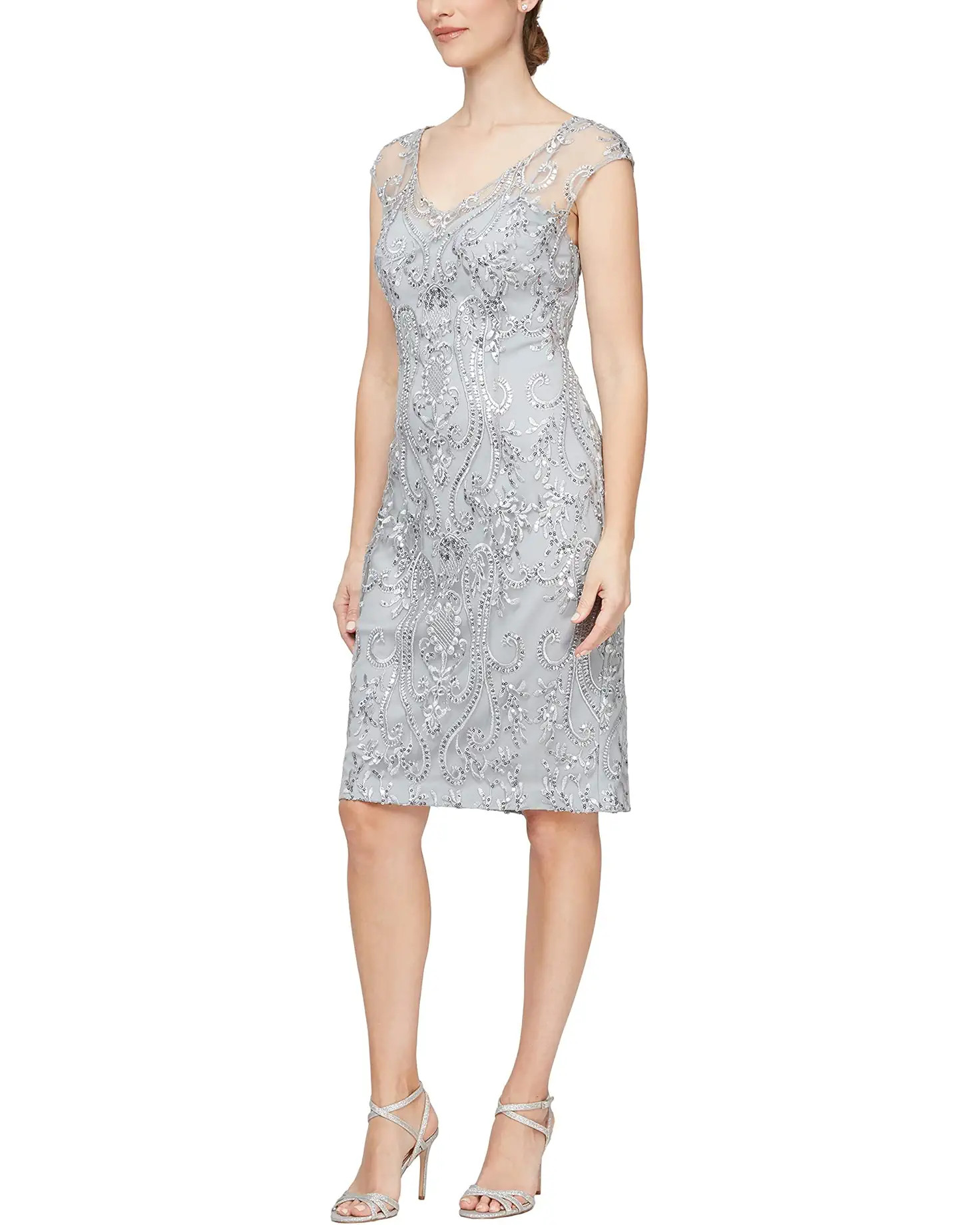 Short Embroidered Dress with Illusion Neckline | Zappos