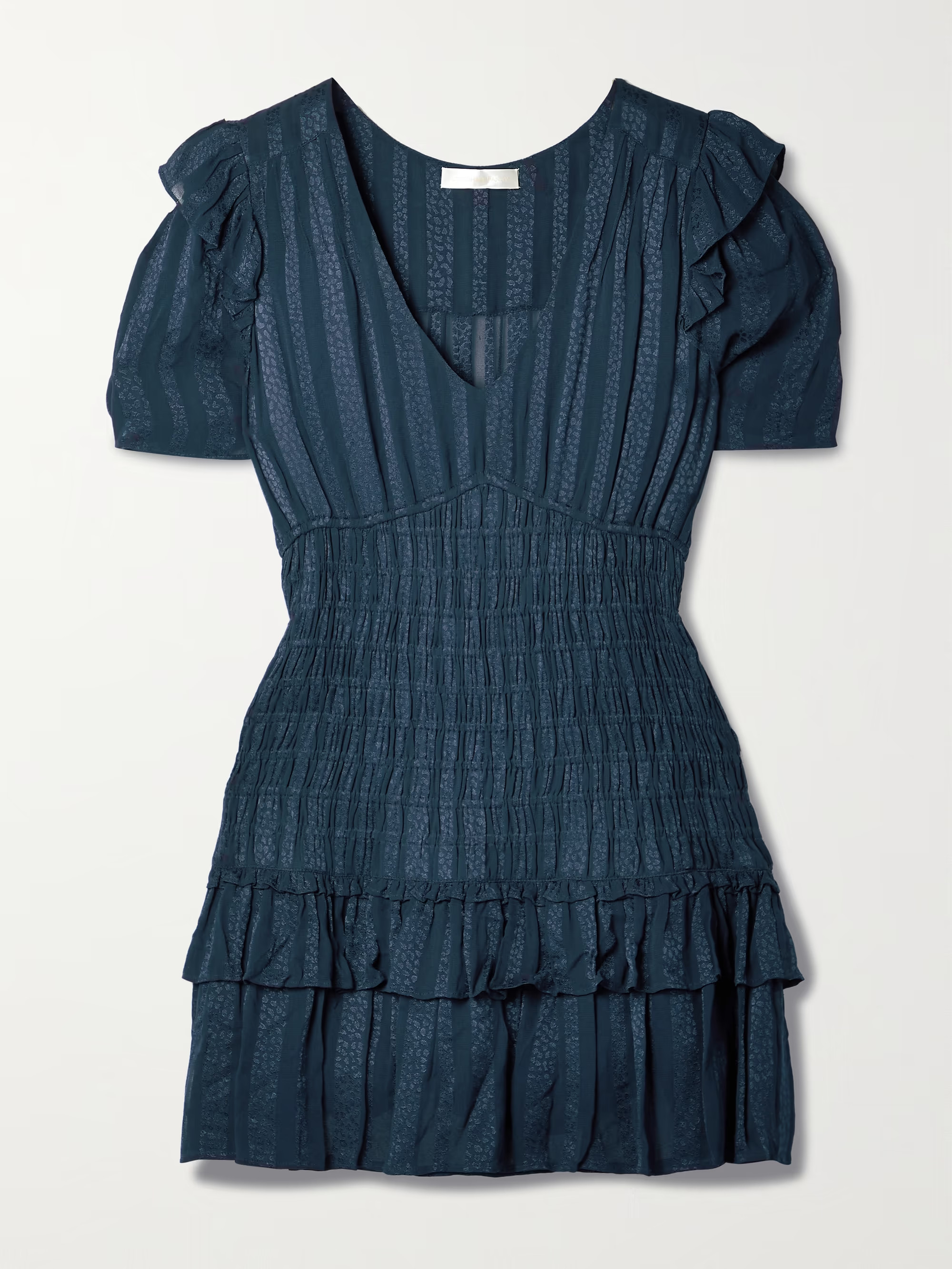 Rena ruffled shirred jacquard mini dress | NET-A-PORTER (UK & EU)
