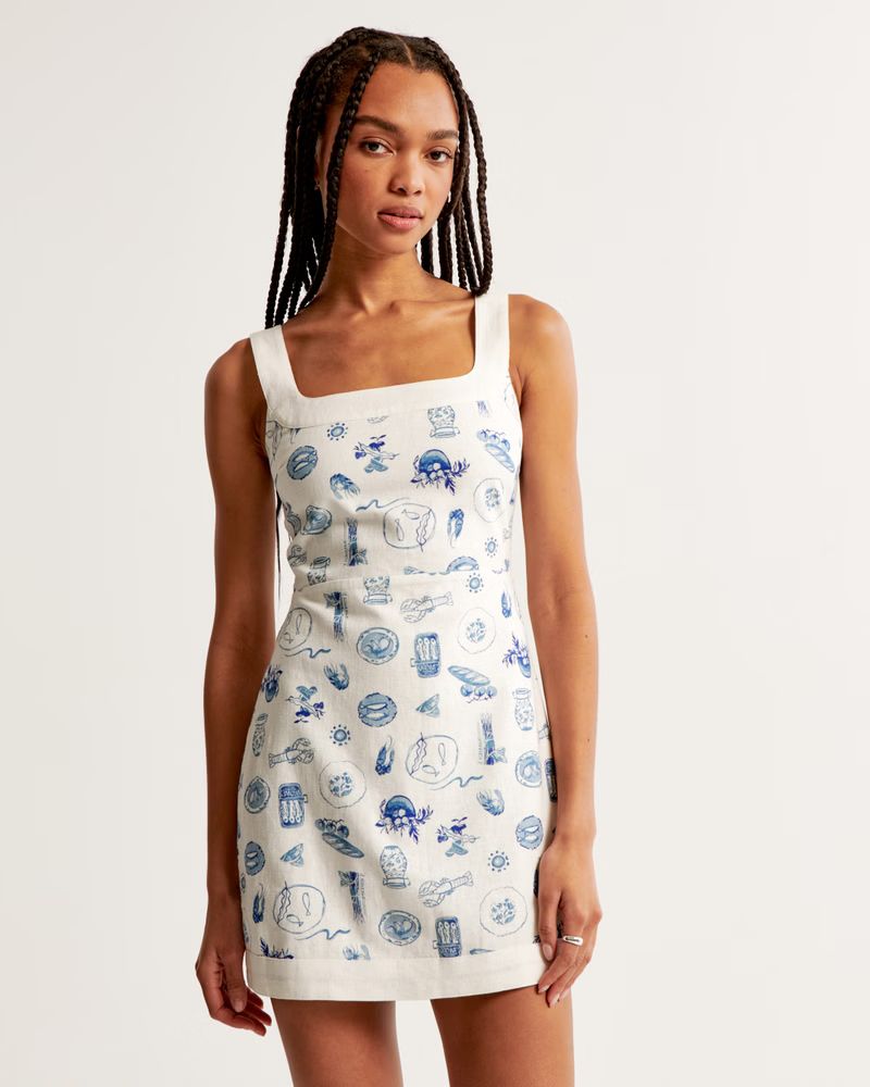 Linen-Blend Wide Strap Mini Dress | Abercrombie & Fitch (US)