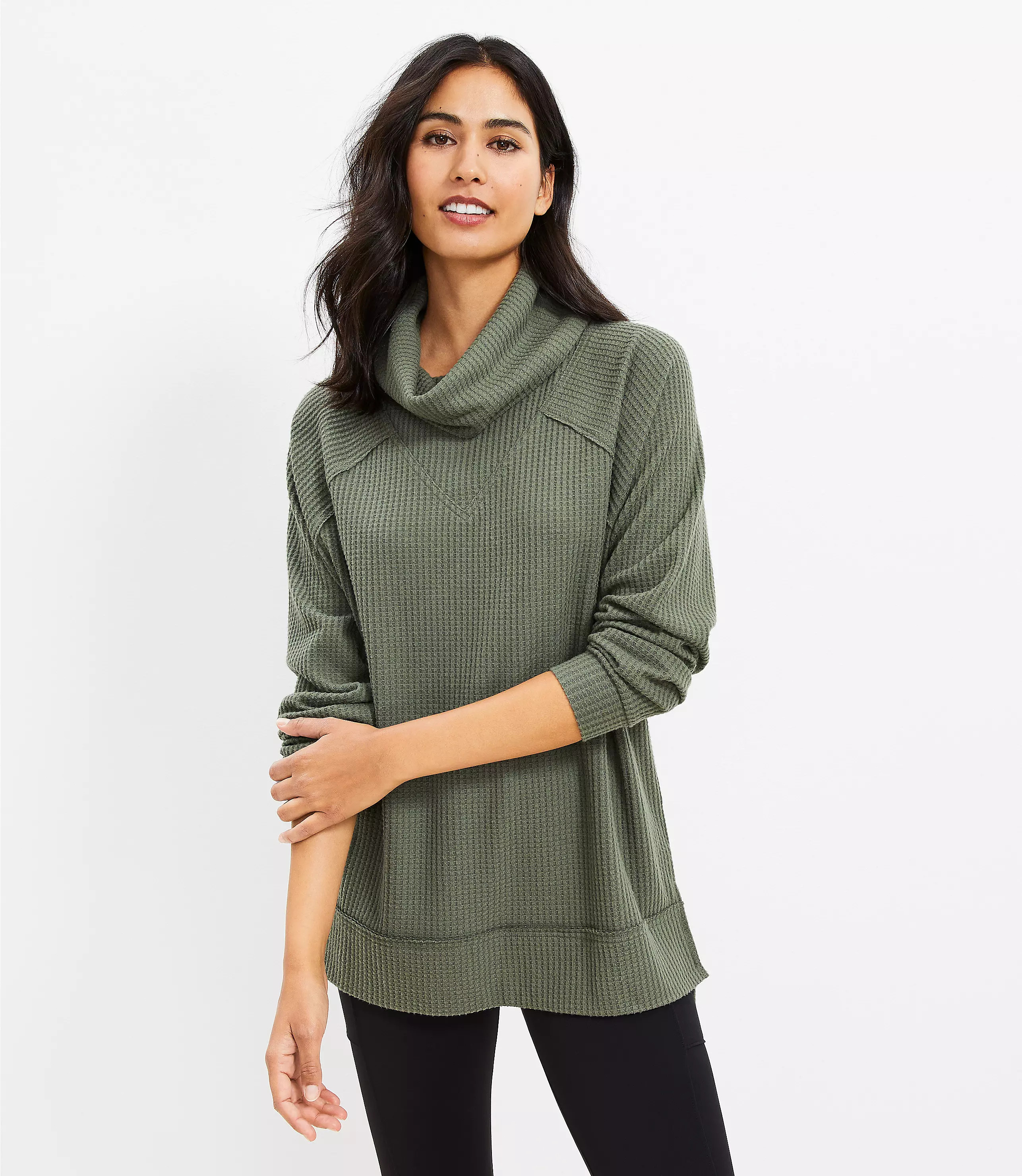 Lou & Grey Wafflestitch Cowl Neck Tunic Top | LOFT