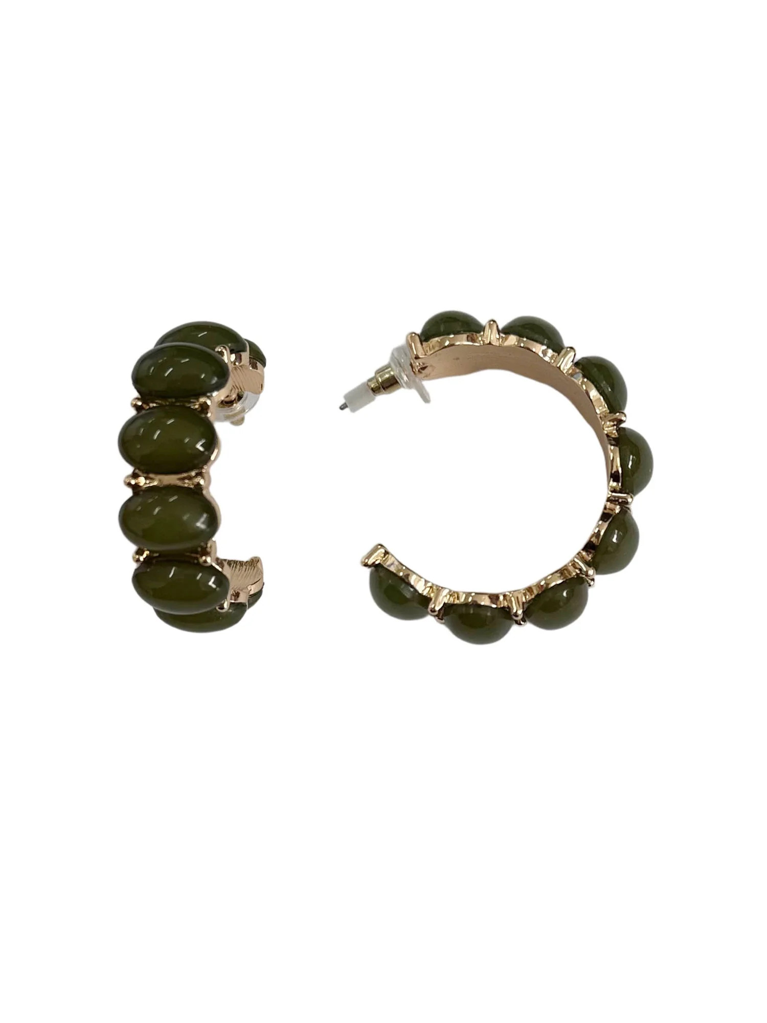 Time and Tru Cabochon C-Hoop Earrings Gold Plated and Green for Female Adults and Teens | Walmart (US)