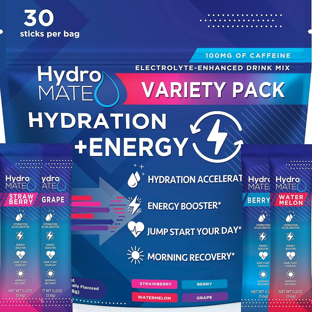 HydroMATE Electrolytes Powder Drink Mix Packets Hydration Accelerator Low Sugar Party Favors for ... | Amazon (US)
