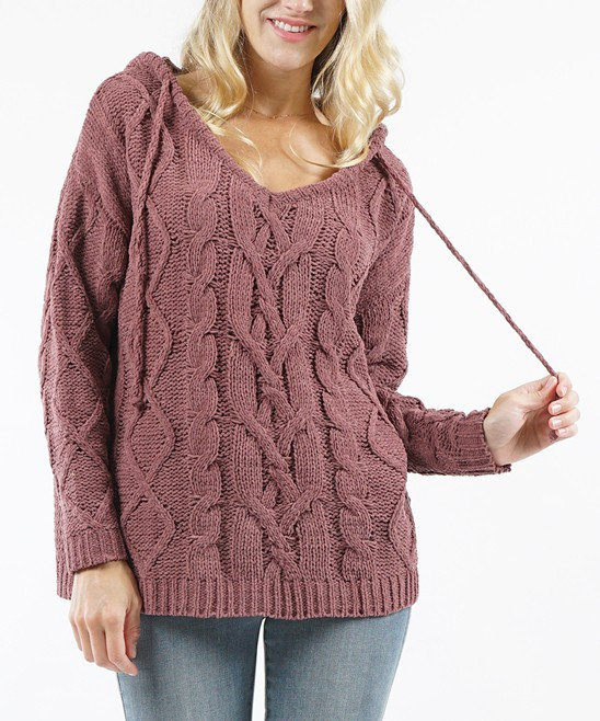 Lydiane Women's Pullover Sweaters MAUVE - Mauve Chunky Cable Knit Ribbed Pullover Hooded Sweater - W | Zulily