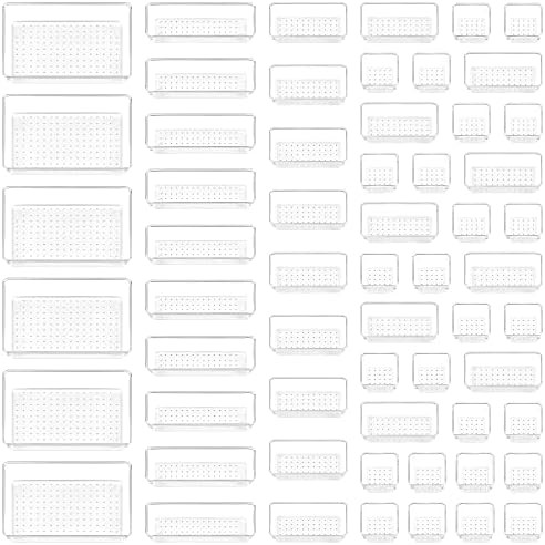 Vtopmart 60 PCS Drawer Organizer, 4-Size Clear Plastic Drawer Organizer Bins Containers for Bathr... | Amazon (US)