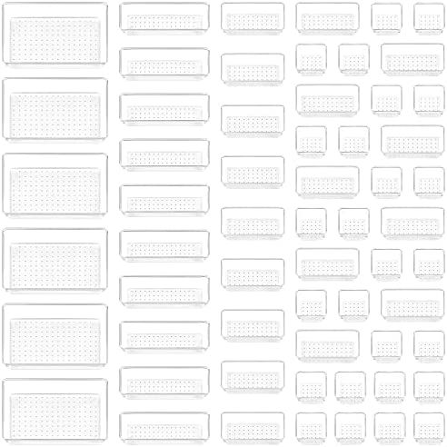 Vtopmart 60 PCS Drawer Organizer, 4-Size Clear Plastic Drawer Organizer Bins Containers for Bathr... | Amazon (US)