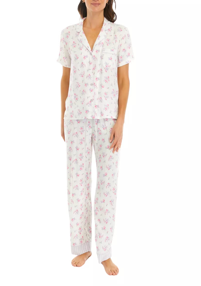 Short Sleeve Woven Top and Pants Pajama Set | Belk