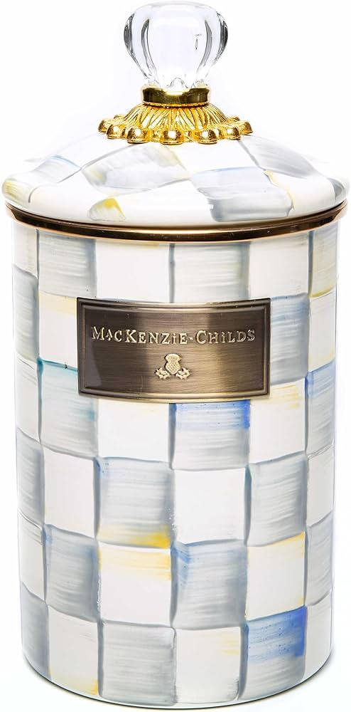 MACKENZIE-CHILDS Steel Gray Storage Container | Sterling Check Enamel | Canister | with Lid | Lar... | Amazon (US)