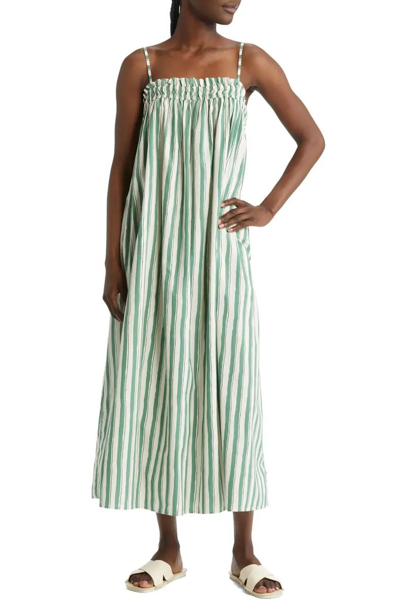 Stripe Ruffle Cotton Poplin A-Line Dress | Nordstrom