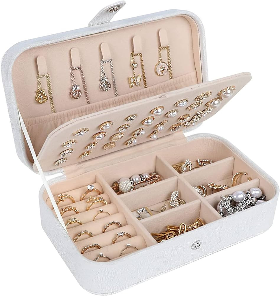 White Faux Leather Modern Jewelry Box | Amazon (US)