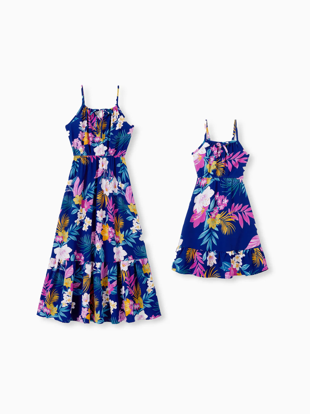 Mommy and Me Matching Family Hawaiian Outfits Tropical Floral Print Strap Dress or Short-sleeve S... | PatPat