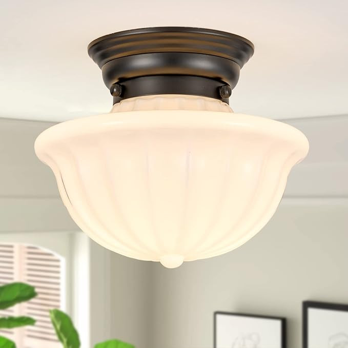 youngrender Black Schoolhouse Light Fixture Ceiling, 9 Inch Hallway Semi Flush Mount Ceiling Ligh... | Amazon (US)