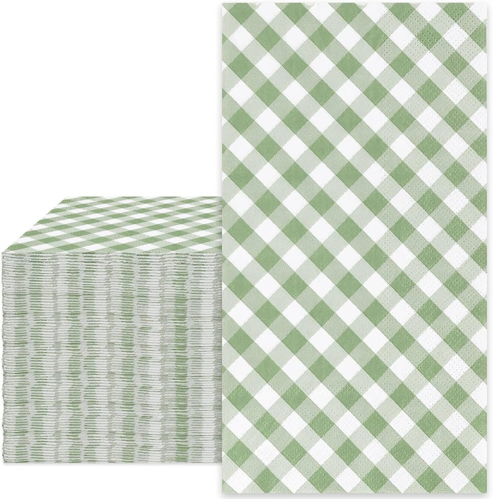 Whaline Sage Green Guest Paper Napkins Diagonal Plaid 3 Ply Disposable Napkins Checked Dinner Han... | Amazon (US)