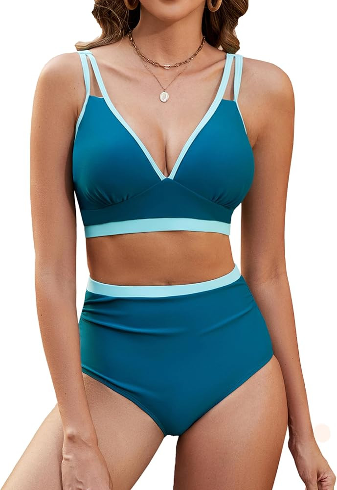 Edelqual Women High Waisted Bikini Sets Two Piece Swimsuits Tummy Control Bathing Swim Suit Color... | Amazon (US)