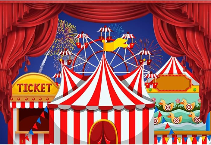 YongFoto Circus Backdrop 5x3ft Red Curtain Tent Night Sky Fireworks Amusement Park Ferris Wheel P... | Amazon (US)