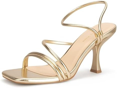 Women's Strappy Kitten Heels Square Open Toe Sandals Party Wedding Ankle Strap Shoes | Amazon (US)