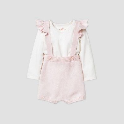 Baby Girls' Ruffle Shoulder Romper Bodysuit Set - Cat & Jack™ Pink | Target
