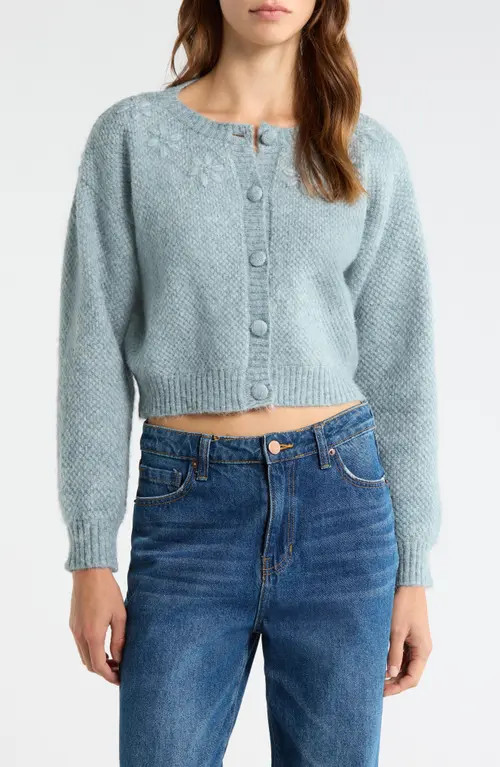All in Favor Floral Embroidered Cardigan in Dusty Blue at Nordstrom, Size Small | Nordstrom