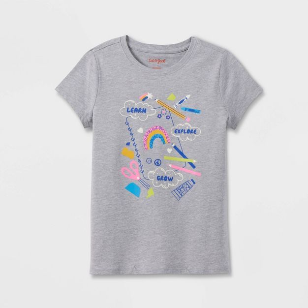 Girls' Short Sleeve Learn Explore Grow Graphic T-Shirt - Cat & Jack™ Heather Gray | Target