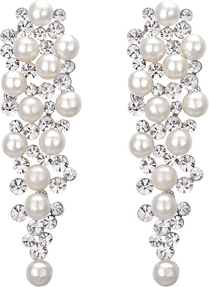 BriLove Women's Wedding Bridal Crystal Simulated Pearl Multi Beaded Cluster Chandelier Dangle Ear... | Amazon (US)