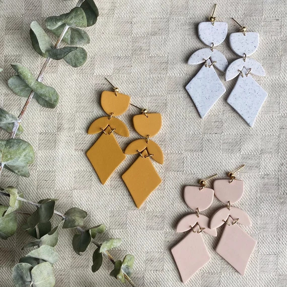 Willow // Mustard, Speckled White, & Nude //  Polymer Clay Earrings - Handmade - Lightweight | Etsy (US)