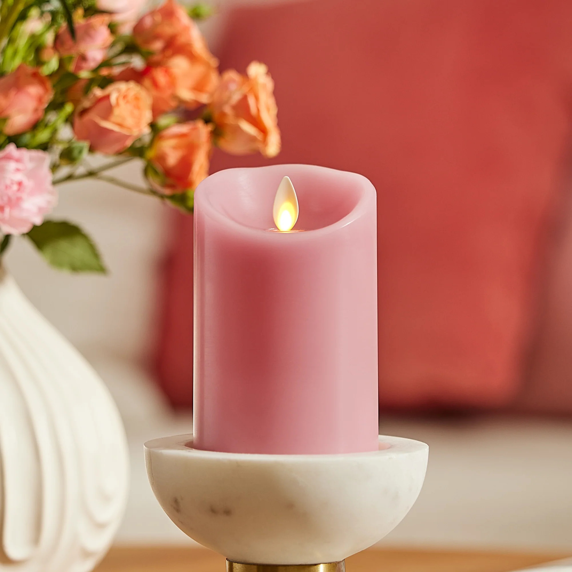 Blooming Mauve Scallop Flameless Candle Pillar | Luminara