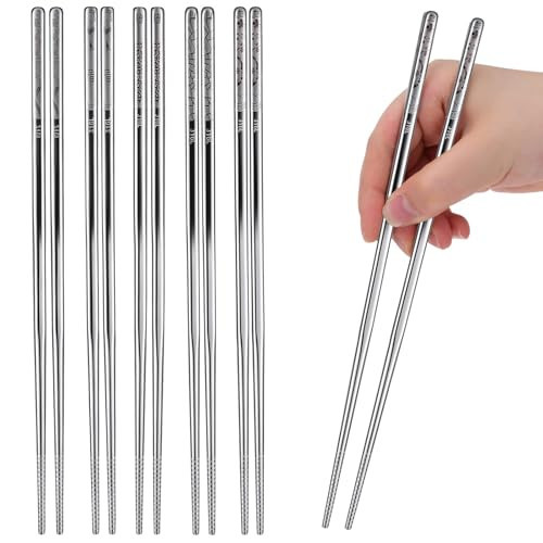 5 Pairs Stainless Steel Chopsticks, Reusable Metal Chop Sticks Dishwasher Safe Japanese Korean Chinese Chopstick for Sushi Ramen Hot Pot | Amazon (US)