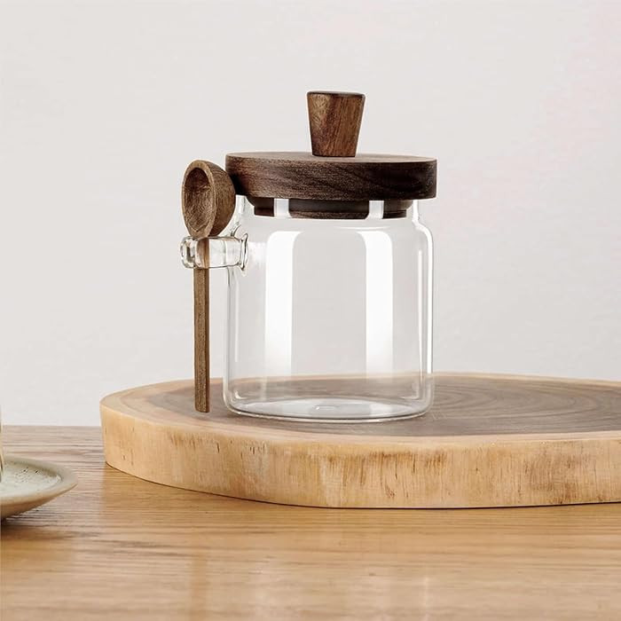 Glass Food Storage Jar with Acacia Wooden Lid and Spoon, Airtight Container for Cereals, Cookies,... | Amazon (US)