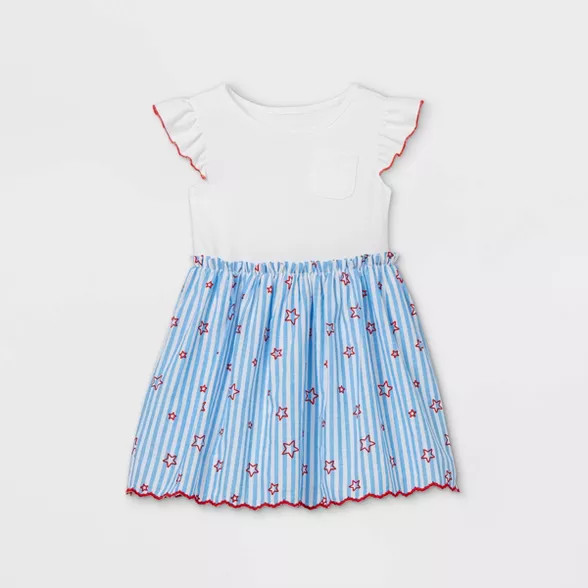Toddler Girls' Striped with Stars Knit Woven Dress - Cat & Jack™ White | Target
