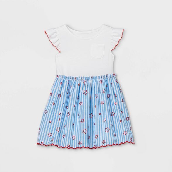 Toddler Girls' Striped with Stars Knit Woven Dress - Cat & Jack™ White | Target