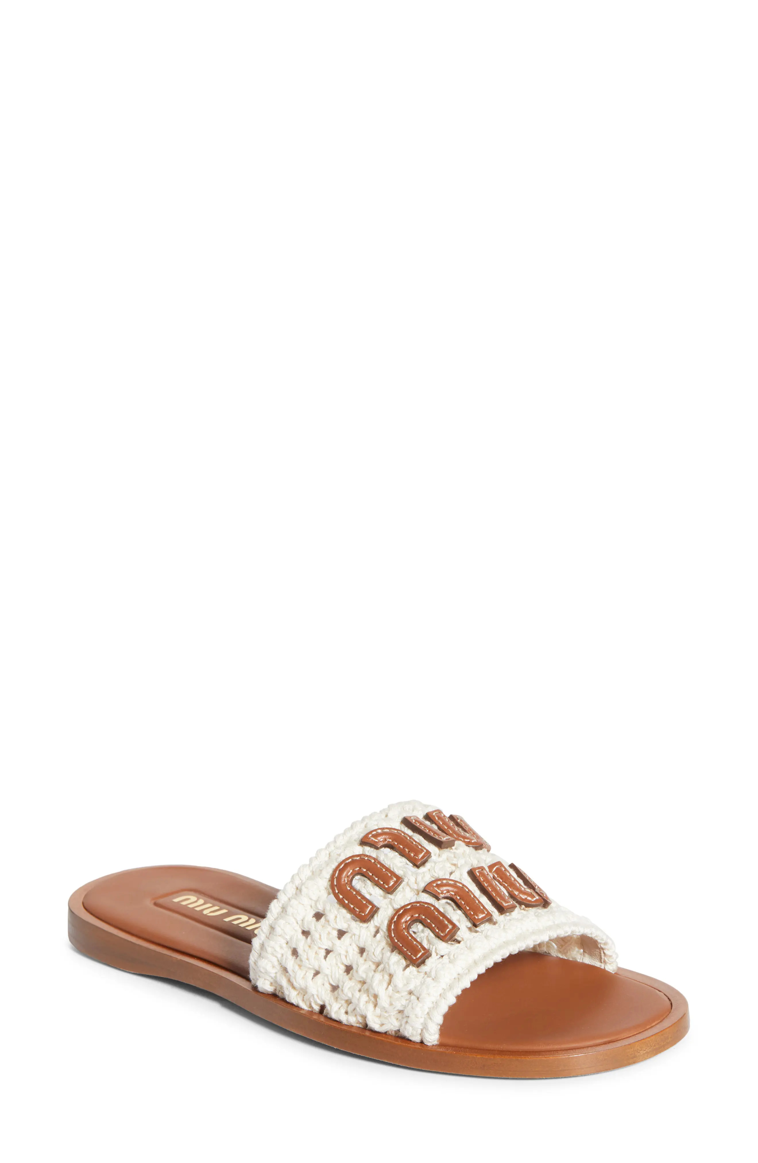 Miu Miu Crochet Slide Sandal in Off White at Nordstrom, Size 9Us | Nordstrom