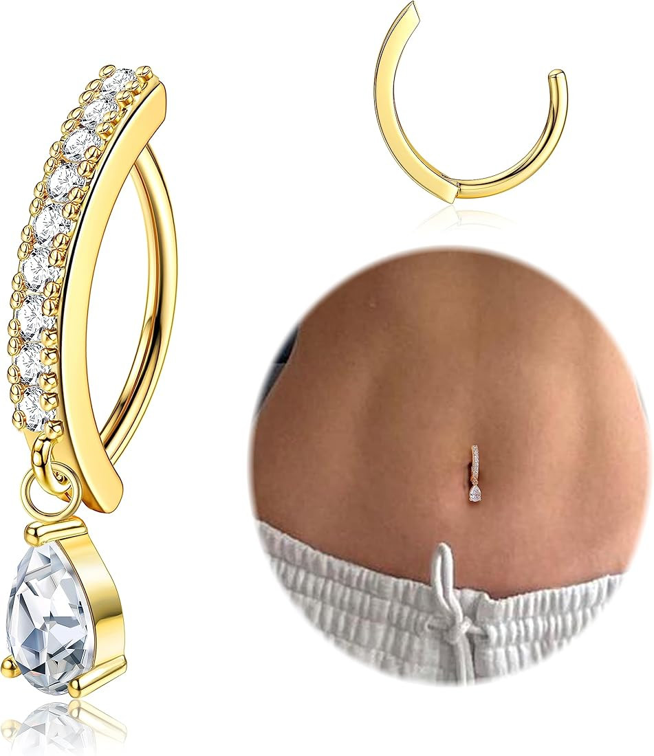 FIBO STEEL 14K Gold Plated Belly Button Rings for Women 316L Surgical Steel Clicker Belly Rings C... | Amazon (US)