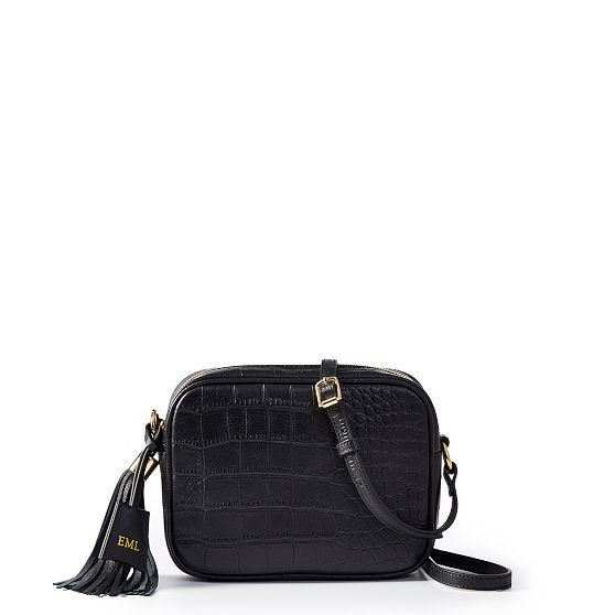 Build Your Crossbody, Black Croc | Mark and Graham