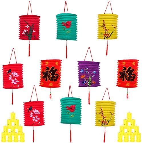 24 Pieces Chinese Paper Lantern Hanging Lanterns with Lights Flower DIY Accordion Lanterns Lamp f... | Amazon (US)