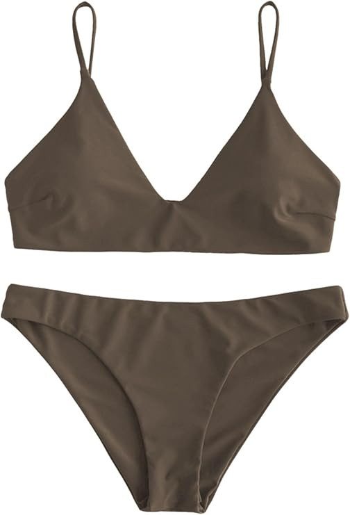 ZAFUL Women's Solid Spaghetti Strap Bralette Bikini Set Two Piece Swimsuit | Amazon (US)