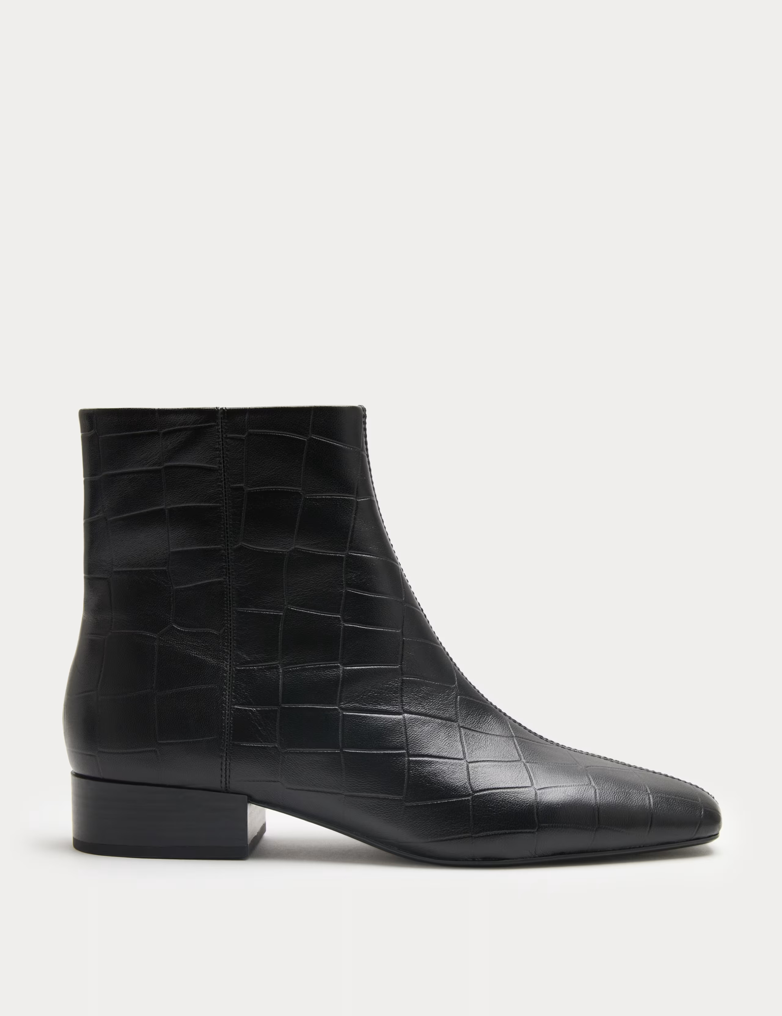 Leather Croc Block Heel Chisel Toe Ankle Boots | M&S | M&S | Marks & Spencer (UK)
