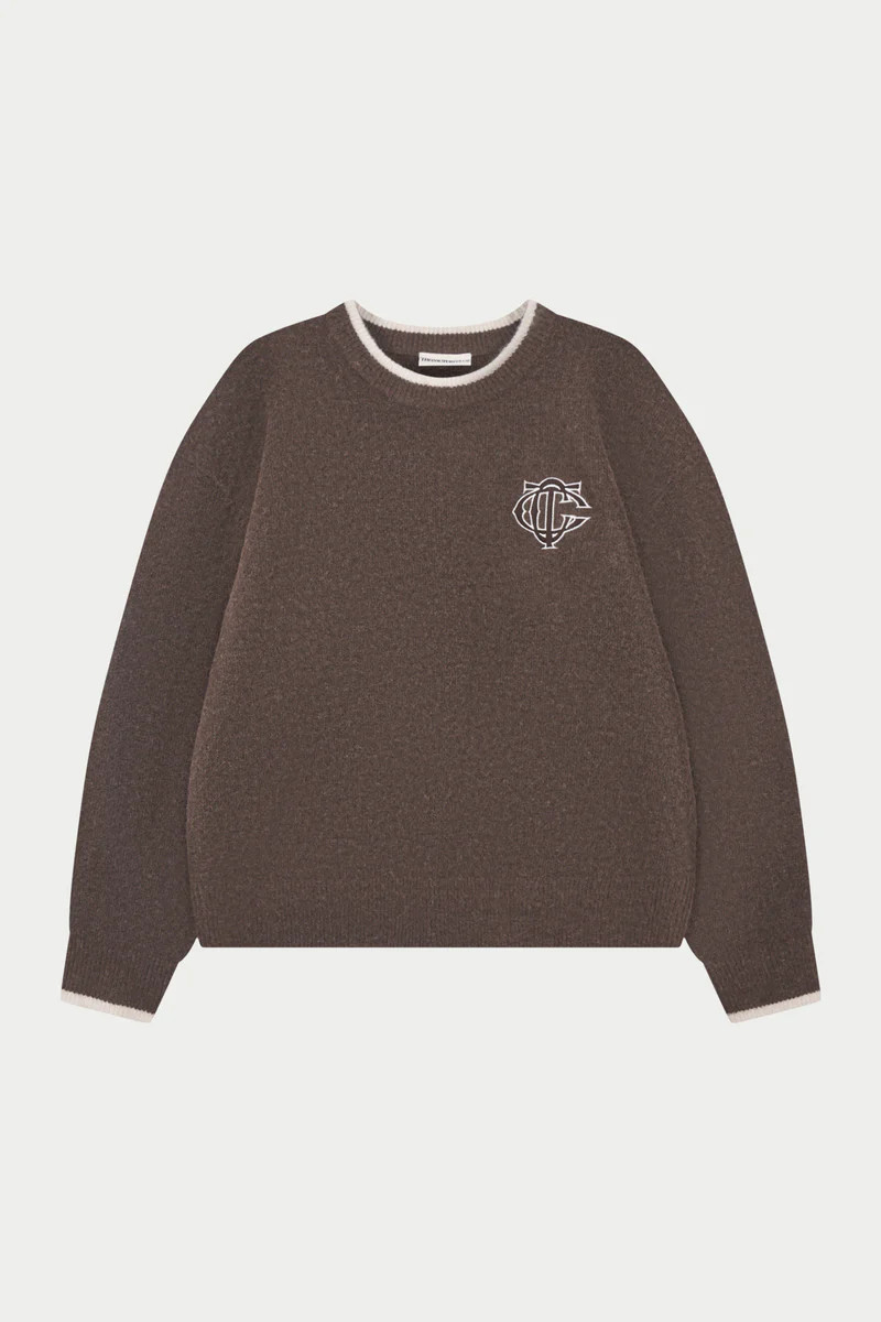 MONOGRAM KNITTED CREW - BROWN | The Couture Club