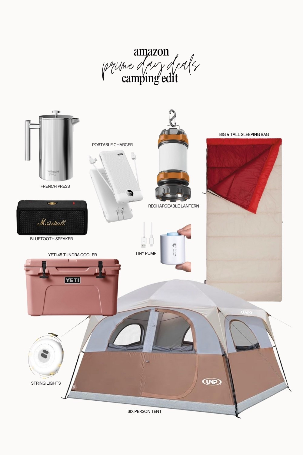 { Amazon Prime Day Camping Deals 

• MuellerLiving French Press Coffee Maker 
• VRURC Portable Charger in White 
• AlpsWolf Rechargeable Camping Lantern 
• Coleman Big & Tall Sleeping Bag 
• Marshall Emberton II Portable Bluetooth Speaker 
• FLEXTAILGEAR Tiny and Portable Air Pump 
• YETI Tundra 45 Cooler 
• Dibms Camping String Light 
• UNP 6 Person Tent 

2025 Amazon Prime Day . Camping Essentials } 

#LTKFindsUnder100 #LTKFamily #LTKSaleAlert
