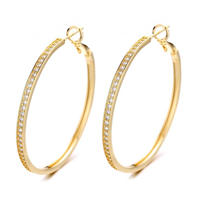 14K Gold or Sterling Silver Large Hoop Earrings with Swarovski Crystals | Walmart (US)